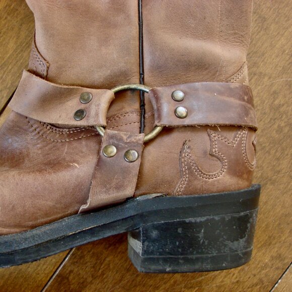 Boulet Brown Leather Harness Motorcycle Boots Mens Western Cowboy Size 9 E 9E - Picture 14 of 16